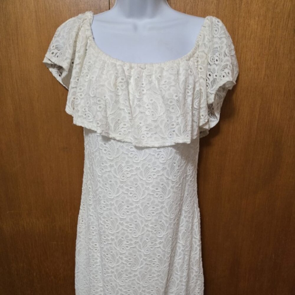 Tiana NWT White Lace Off Shoulder Ruffle Sheath Dress Womens Size M